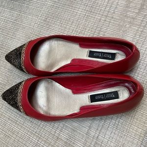 White House | Black Market Red Leather w/Black Dotted Hair on Hide Flats - 8